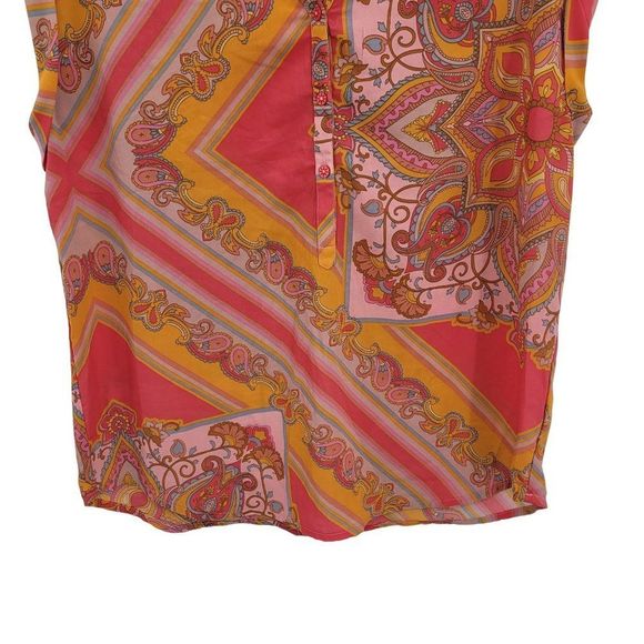 Bandolino Sleeveless Blouse M Pink Paisley Round Split Button Collar Gypsy - Picture 9 of 15